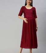 Maroon embroidered viscose rayon maxi-dresses