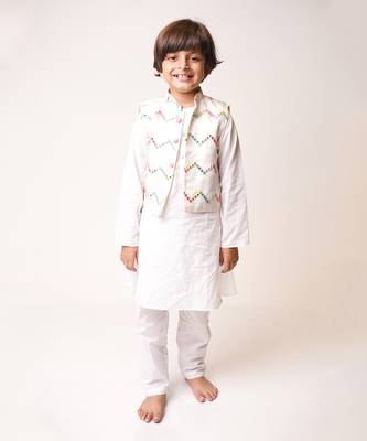White Embellished Jacket Kurta Set 1