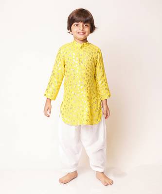Yellow Jaquard Kurta Set 1