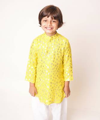 Yellow Jaquard Kurta Set 3