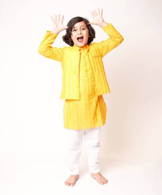 Mustard Yellow Cotton Kurta Jacket Set 2