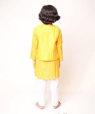 Mustard Yellow Cotton Kurta Jacket Set 3