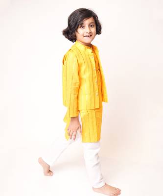 Mustard Yellow Cotton Kurta Jacket Set 4