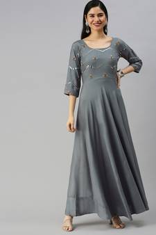 Grey embroidered viscose rayon maxi-dresses
