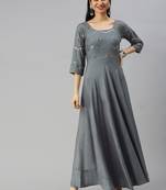 Grey embroidered viscose rayon maxi-dresses