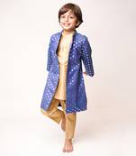 Blue Sherwani With Golden Kurta Pajama Set