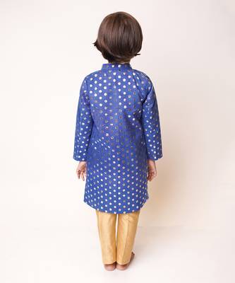 Blue Sherwani With Golden Kurta Pajama Set 2