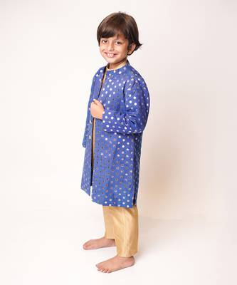 Blue Sherwani With Golden Kurta Pajama Set 3