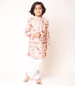 Off White Birdie Print Kurta Jacket Set