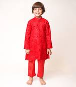 Red Embroidered Sherwani Set