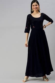 Black embroidered viscose rayon maxi-dresses