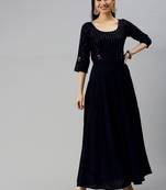 Black embroidered viscose rayon maxi-dresses
