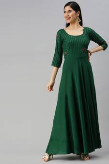 Green embroidered viscose rayon maxi-dresses