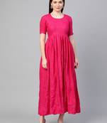 Pink embroidered viscose rayon maxi-dresses