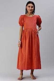Orange woven cotton maxi-dresses