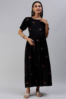 Black embroidered cotton maxi-dresses