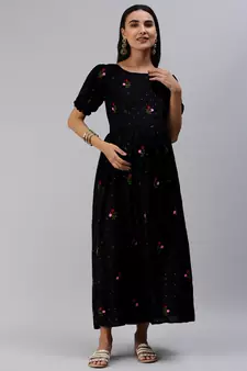 Black embroidered cotton maxi-dresses