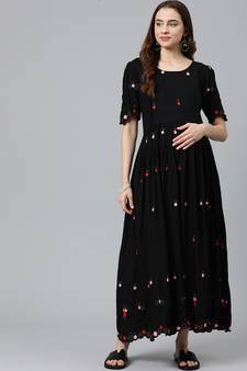 Black embroidered cotton maxi-dresses