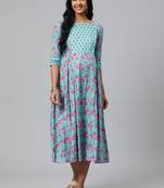 Blue printed cotton maxi-dresses