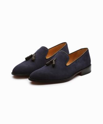 Navy Suede Full Grain Calf Leather Uppers  Shoes 1