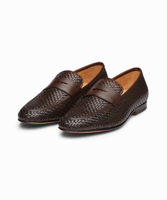 Woven Dark Brown Full Grain Calf Leather Uppers  Shoes 1