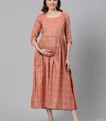 Peach printed cotton maxi-dresses