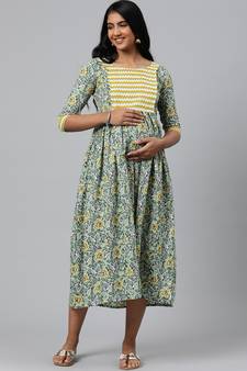 Green printed cotton maxi-dresses