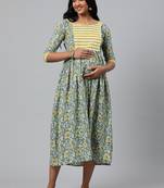 Green printed cotton maxi-dresses