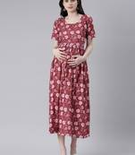 Red printed cotton maxi-dresses