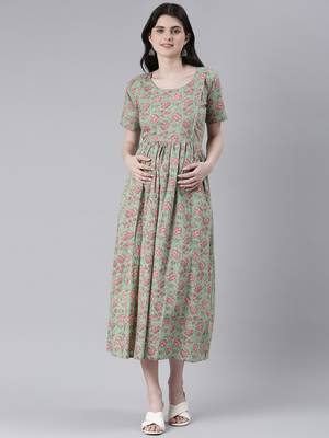Green printed cotton maxi-dresses 1