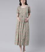 Green printed cotton maxi-dresses