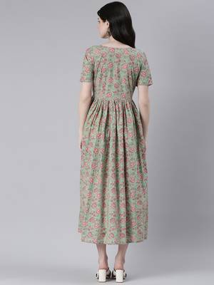 Green printed cotton maxi-dresses 2