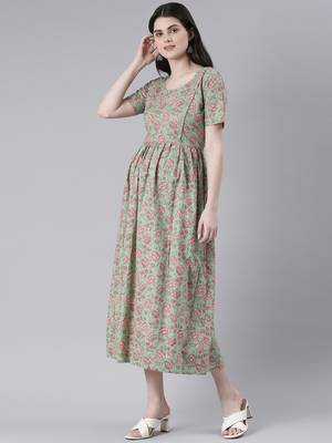 Green printed cotton maxi-dresses 3