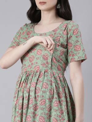 Green printed cotton maxi-dresses 4