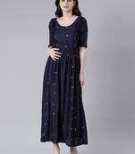 Blue embroidered viscose rayon maxi-dresses