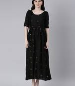 Black embroidered viscose rayon maxi-dresses