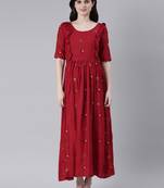 Red embroidered viscose rayon maxi-dresses