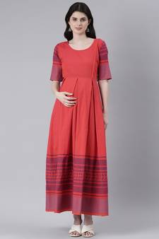 Orange plain cotton maxi-dresses