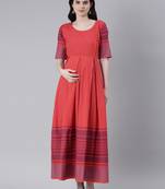 Orange plain cotton maxi-dresses