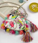 White Georgette Embroidered Potli