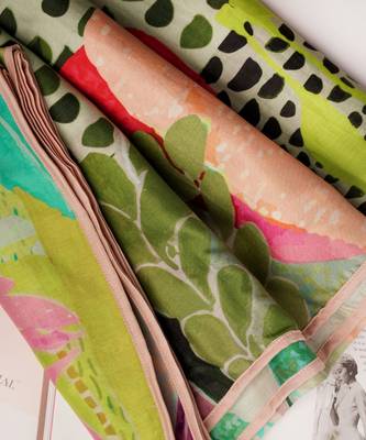 Multicolor Tropical Print Silkmul Scarf With Piping 2