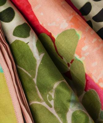 Multicolor Tropical Print Silkmul Scarf With Piping 3