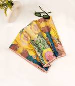 Yellow Enchanted Print Silkmul Scarf With Piping