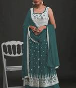Teal-green embroidered faux georgette salwar