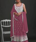 Dark-rose embroidered faux georgette salwar
