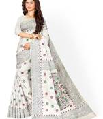 White hand woven art silk saree with blouse