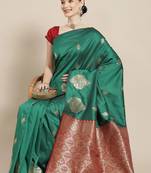 Green Woven Silk Blend Saree With Blouse