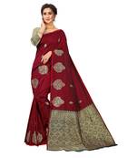 Maroon Woven Silk Blend Saree With Blouse