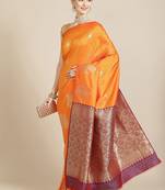Orange Woven Silk Blend Saree With Blouse