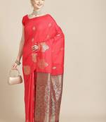 Red Woven Silk Blend Saree With Blouse